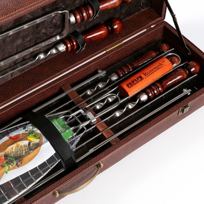 Набор с шампурами подарочный  Набор с шампурами подарочный "Пикник" в коробке из эко-кожи №3