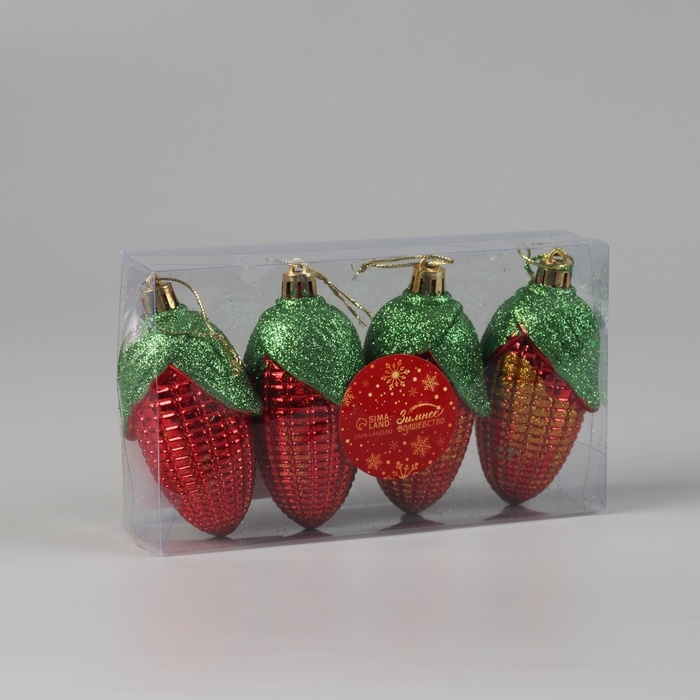 Украшение ёлочное Украшение ёлочное "Кукуруза колор" (набор 4 шт) 10х4 см, красный