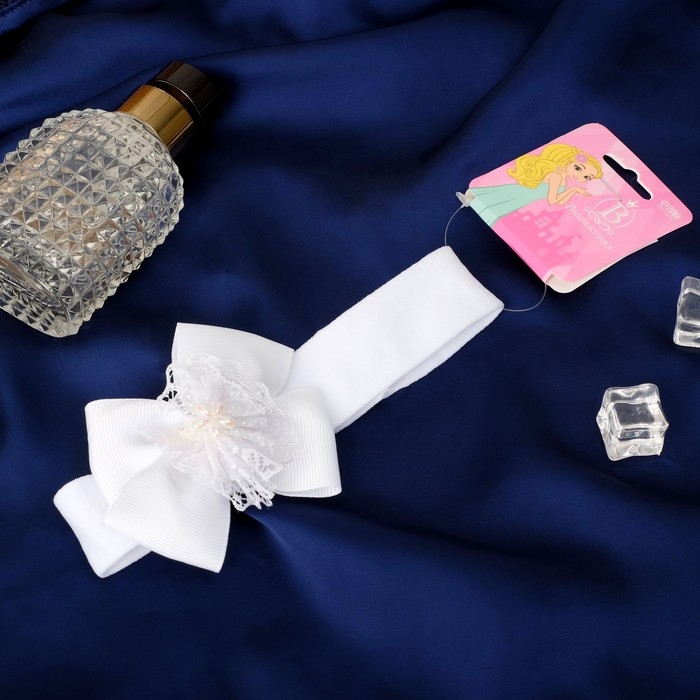 Повязка для волос Повязка для волос "Бант" цветок кружево, 3х17 см, белый