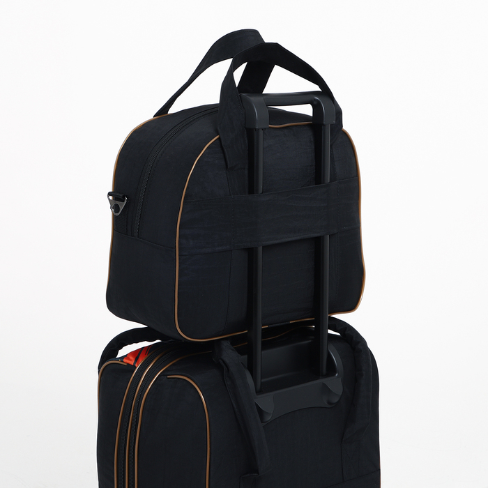 Чемодан малый 37 л (S) с сумкой, отдел на молнии, с расширением, цвет чёрный