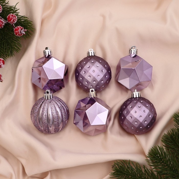 Набор шаров пластик d-6 см, 25 шт Набор шаров пластик d-6 см, 25 шт "Изабель" грани, сиреневый
