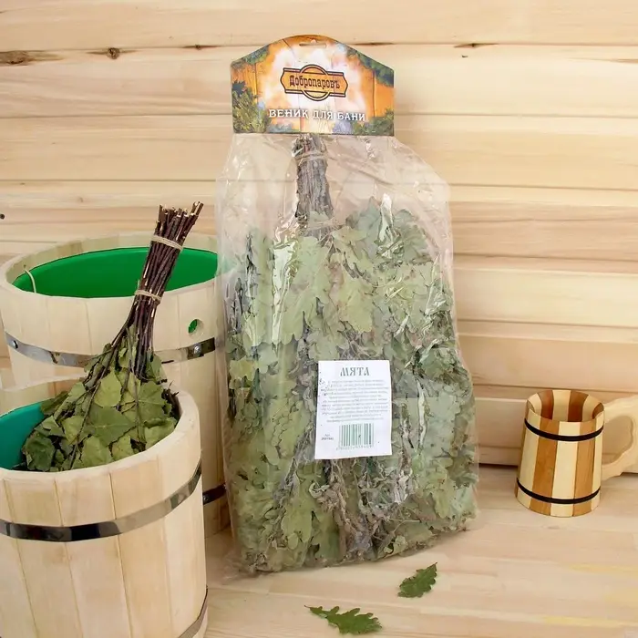 Веник для бани, дубовый, 55 см, с мятой, &laquo;Добропаровъ&raquo;