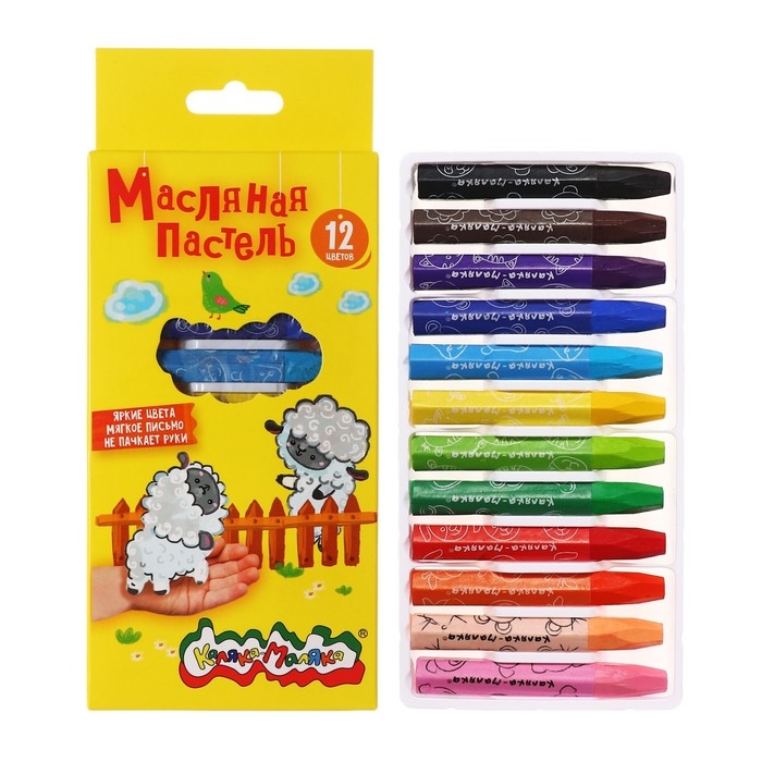 Пастель масляная 12 цветов  Пастель масляная 12 цветов "Каляка-Маляка", утолщенная, 11 мм, шестигранная