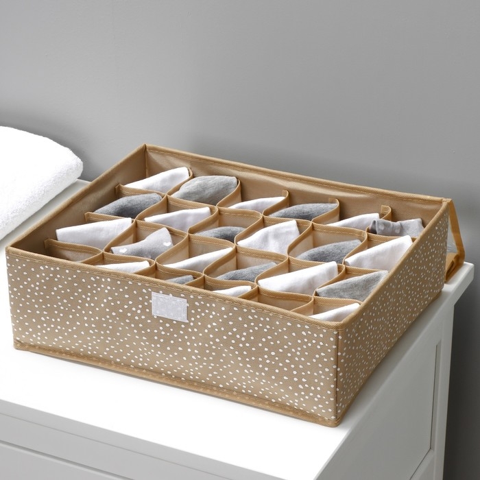 Органайзер для хранения белья Доляна Points, 24 ячейки, 38×30×12 см, цвет бежевый Органайзер для хранения белья Доляна Points, 24 ячейки, 38×30×12 см, цвет бежевый