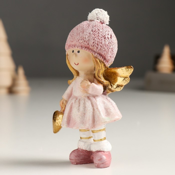 Сувенир полистоун  Сувенир полистоун "Малышка-ангел в розовом, с золотым сердцем" блёстки 4х6х10,5 см