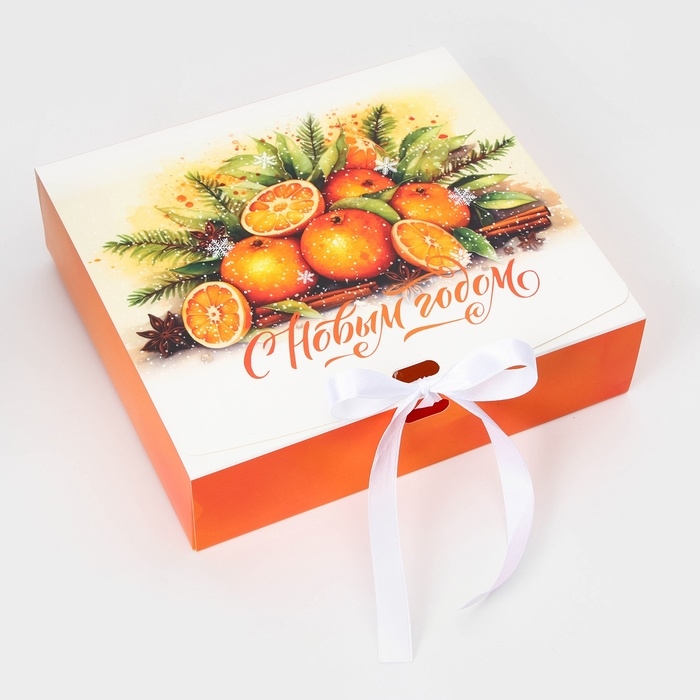 Новый год. Коробка подарочная новогодняя складная, упаковка, «Апельсины», 20 × 18 × 5 см. Новый год. Коробка подарочная новогодняя складная, упаковка, «Апельсины», 20 × 18 × 5 см.