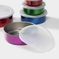 Набор контейнеров из нержавеющей стали &laquo;Радуга&raquo;, 5 шт.: d=18/16/14/12/10 см, с крышками, МИКС