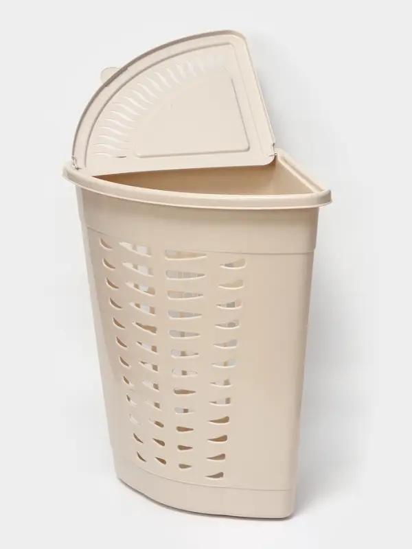 Корзина для белья угловая, 45 л, 37&times;50&times;56 см, с крышкой, слоновая кость