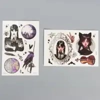 Переводные татуировки детские на хэллоуин «Мрачная история», 2 листа, тату — 23 шт.