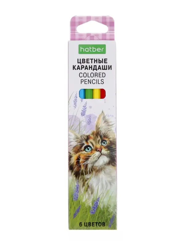 Карандаши 6цв, "ЭКО", Котики бывают разными, Hatber, заточен,  коробка, европодвес 84398