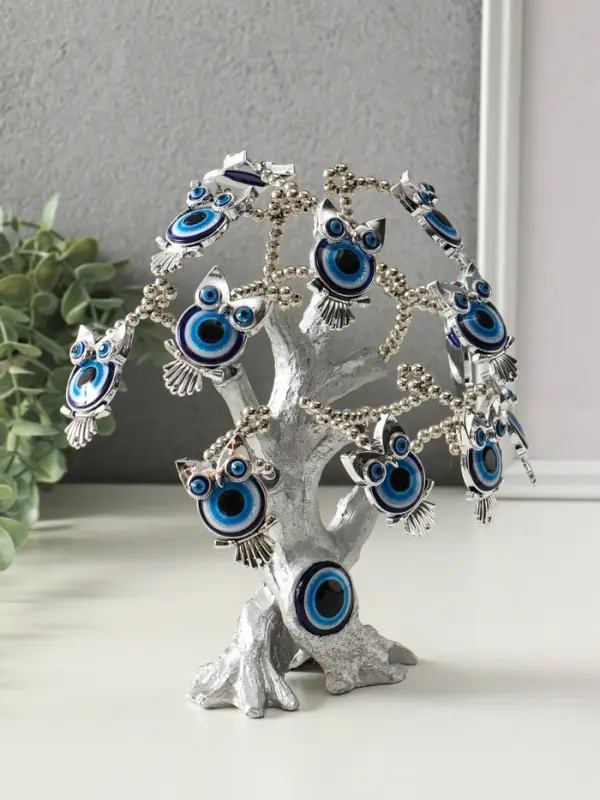Денежное дерево декоративное &laquo;Бонсай от сглаза. Дерево с филинами&raquo;, под серебро, 17.5&times;6.5&times;23 см