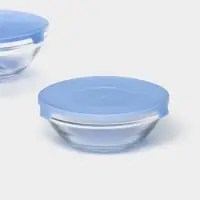 Салатники Доляна &laquo;Классика&raquo; с крышками, набор 5 шт.: 900/500/350/200/130 мл, стекло, голубые