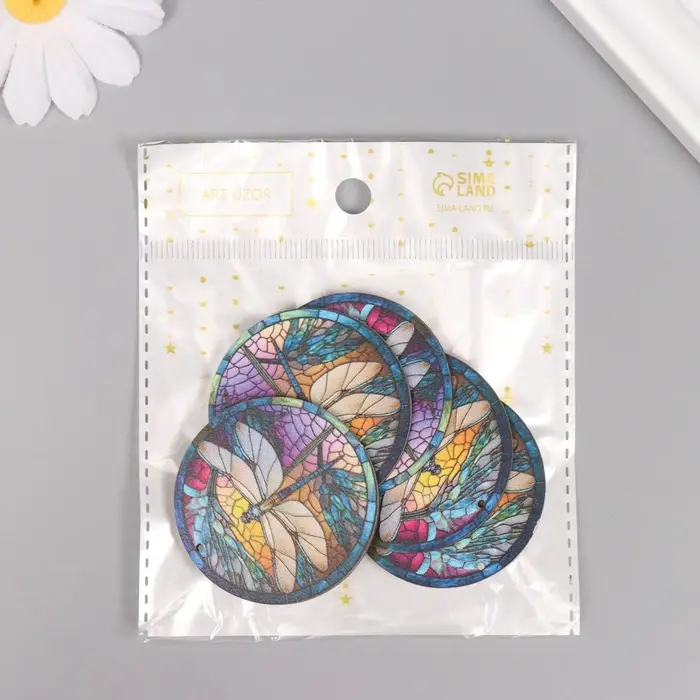 Декор для творчества дерево Декор для творчества дерево "Стрекоза. Витраж" 4,6х4,6х0,3 см