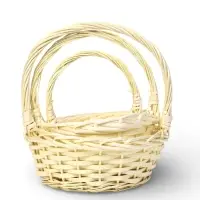 Набор корзин 3 шт ИВА 27x27x11 22x22x10 15x15x9 см ПЛЕТ ручка h=17/14/12 см  выбел