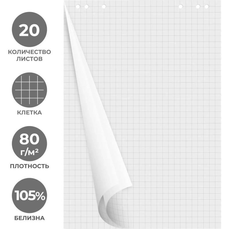 Бумага для флипчартов клетка 67,5х98 20 лист. 5 бл/уп 80гр
