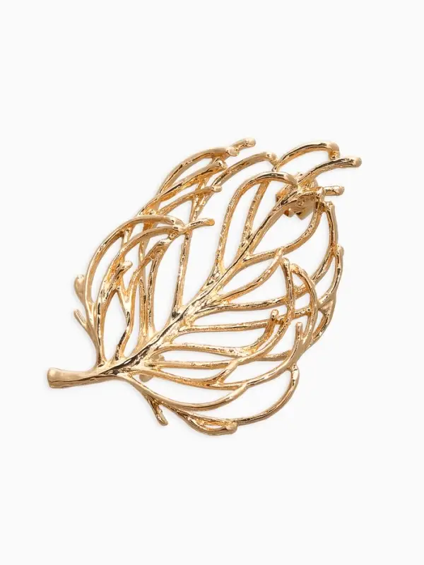 Брошь  Брошь "Лист" веточка, цвет золото