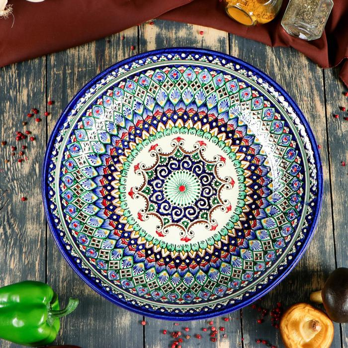 Ляган Риштанская Керамика  Ляган Риштанская Керамика "Узоры", 33 см, глубокий, синий