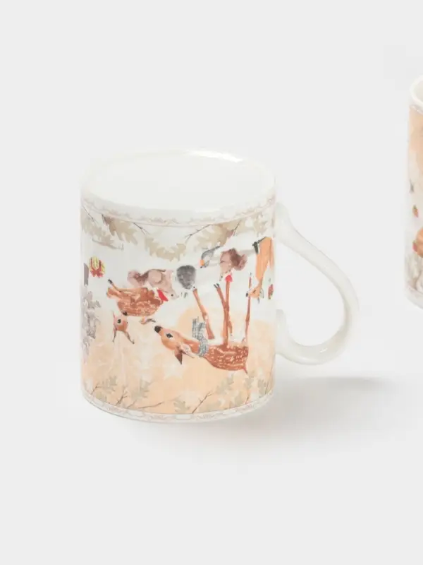 Набор кружек новогодних «Лесное чудо», 2 шт., 220 мл, керамика, подарочная упаковка, бежевый