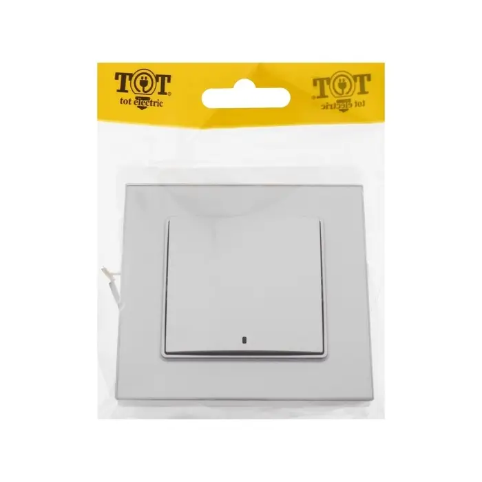 Выключатель TOT Glossy Glass, 10 А, 1 клавиша, с подсветкой, скрытый монтаж, стеклянная рамка, серебристый