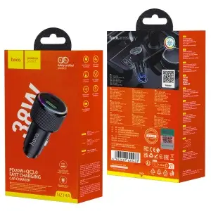 Переходник автомобильного зарядного устройства NZ14A HOCO на Type-C PD20W + USB QC3.0 серый