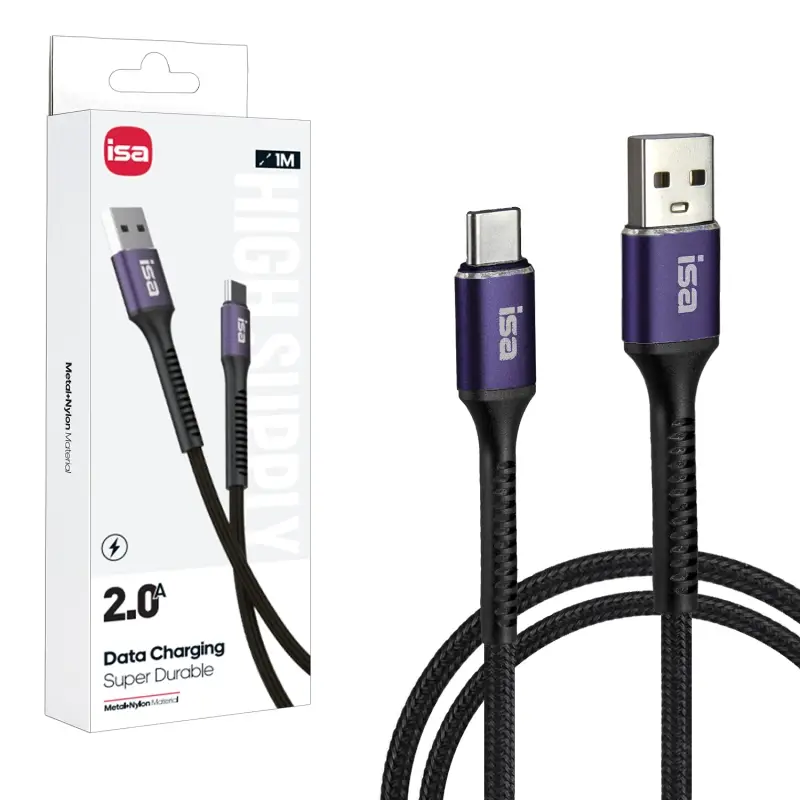 Кабель BX-6 USB на Type-C 1m 2A ISA черно-фиолетовый Кабель BX-6 USB на Type-C 1m 2A ISA черно-фиолетовый