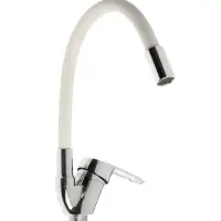 Смеситель для кухни ZEIN Z2110, однорычажный, гибкий излив, картридж 40 мм, белый/хром