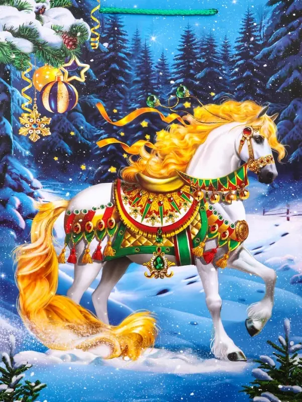 Пакет подарочный новогодний ламинированный, «Конь» , 33×10×42.5 см