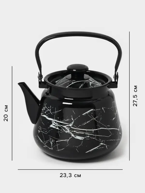 Чайник эмалированный &laquo;Чёрный мрамор&raquo;, 3.5 л, металлическая ручка