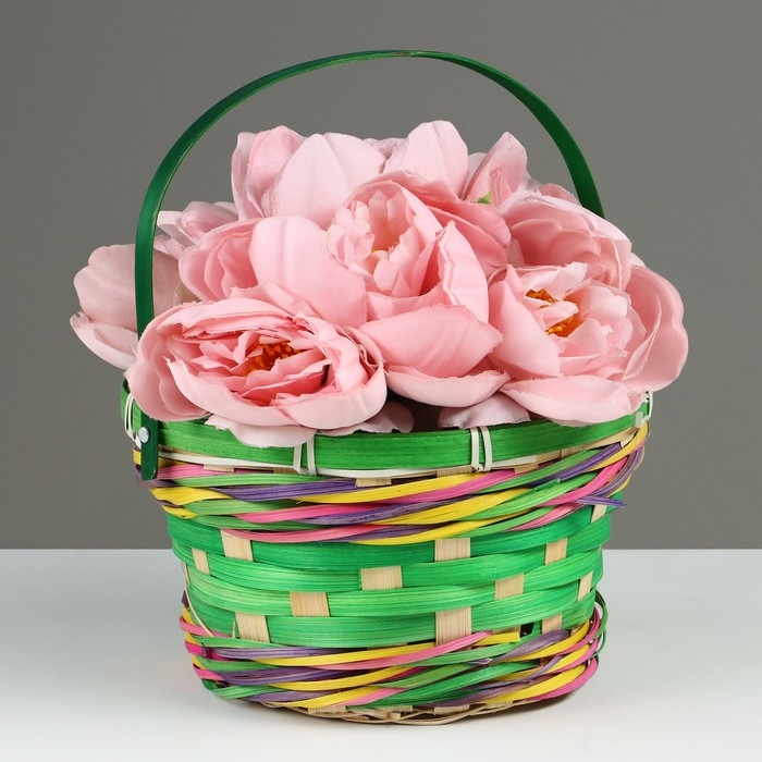 Корзина плетеная, D18 х 11 х 24 см, зеленая, бамбук Корзина плетеная, D18 х 11 х 24 см, зеленая, бамбук