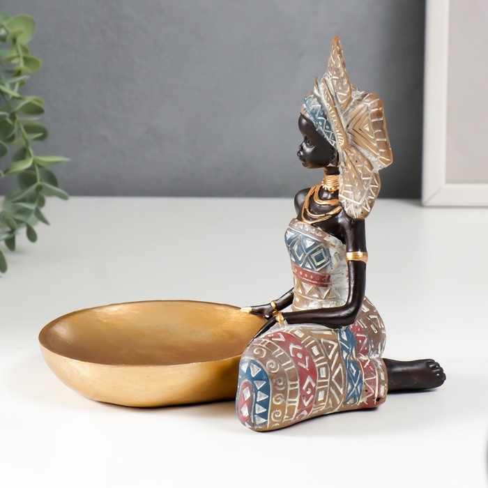 Сувенир полистоун подставка  Сувенир полистоун подставка "Африканка в головном уборе-веер"МИКС 18,5х20,5х13 см