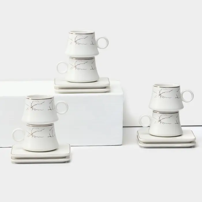 Набор кофейный &laquo;Мейси&raquo;, 12 предметов: 6 чашек 100 мл, 6 блюдец d=11 см, керамика, белый