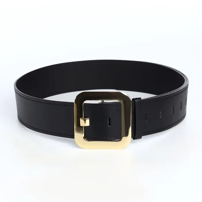 Ремень женский, 110&times;4.8 см, квадратная пряжка, золотистая, чёрный