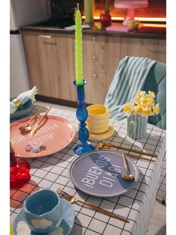 Тарелки SL Home &laquo;Уроки испанского: &iexcl;Hasta ma&ntilde;ana - Buenos dias&raquo;, d=22 см, набор 2 шт., фарфор, белые, фиолетовые