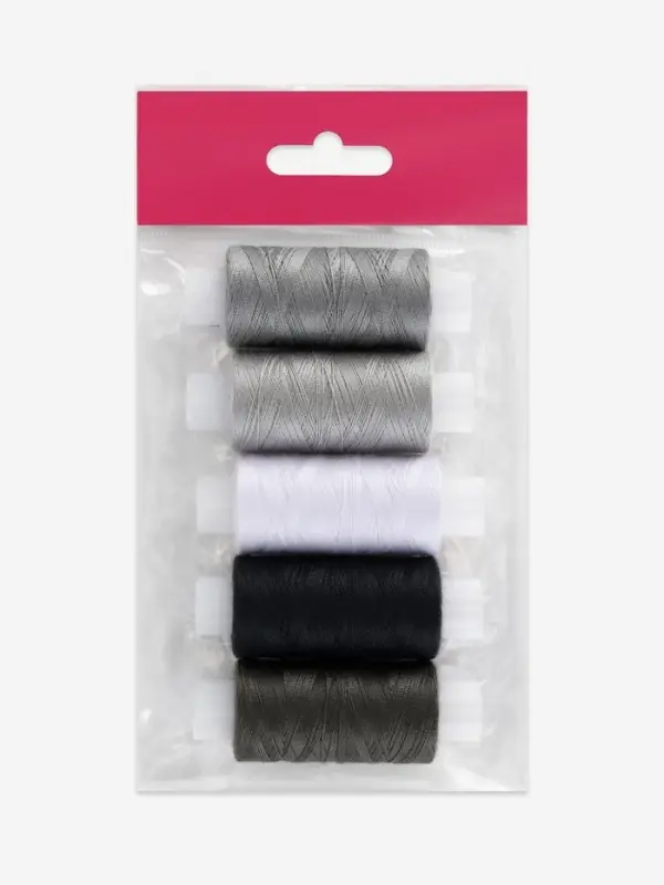 Нитки 40ЛШ, 200 м, набор 5 шт., чёрный, серый