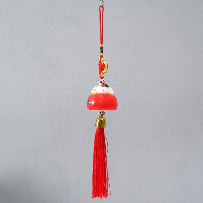 Подвеска керамика "Манэки-нэко с узлом счастья" красный 5х5х36 см