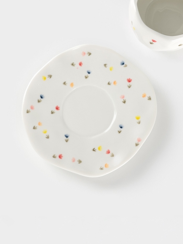 Чайная пара Доляна «Цветочное утро», чашка 220 мл, блюдце d=16 см, ручная роспись, керамика, белая