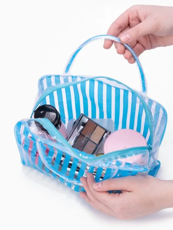 Косметичка - сумка на молнии для бассейна, с ручками, в полоску, голубая