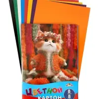 Картон цветной А4 &laquo;Милый котёнок&raquo;, 8 листов, 8 цветов, 200 г/м&sup2;, немелованный, в папке