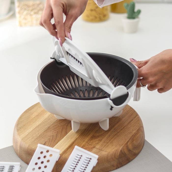 Многофункциональная овощерезка «Маджестик», со сливной корзиной, 22,3×13,5×22,5 см, цвет бело-серый Многофункциональная овощерезка «Маджестик», со сливной корзиной, 22,3×13,5×22,5 см, цвет бело-серый