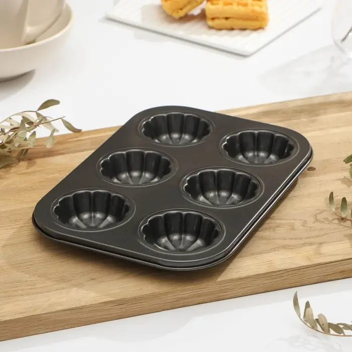 Форма для выпечки Доляна «Неженка», 27×18×3 см, 6 ячеек, антипригарное покрытие, цвет чёрный Форма для выпечки Доляна «Неженка», 27×18×3 см, 6 ячеек, антипригарное покрытие, цвет чёрный