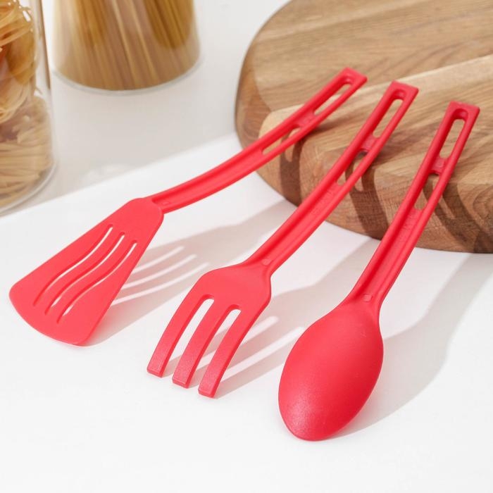 Набор кухонных принадлежностей Доляна «Глори», 3 шт, цвет красный Набор кухонных принадлежностей Доляна «Глори», 3 шт, цвет красный