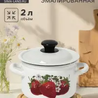 Кастрюля эмалированная, 2 л, d=17 см, с крышкой, белая