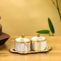 Набор шкатулок на тарелочке «Сокровища Агры», латунь с перламутром, 9×13×5 см Набор шкатулок на тарелочке «Сокровища Агры», латунь с перламутром, 9×13×5 см