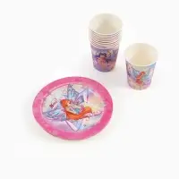 Посуда одноразовая бумажная на 10 персон: стаканы, тарелки, скатерть, ВИНКС Посуда одноразовая бумажная на 10 персон: стаканы, тарелки, скатерть, ВИНКС