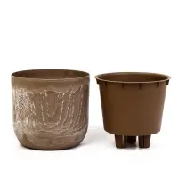 Кашпо со вставкой 3,7 л d22 см h20 см МИКРИТ бежевый слайн