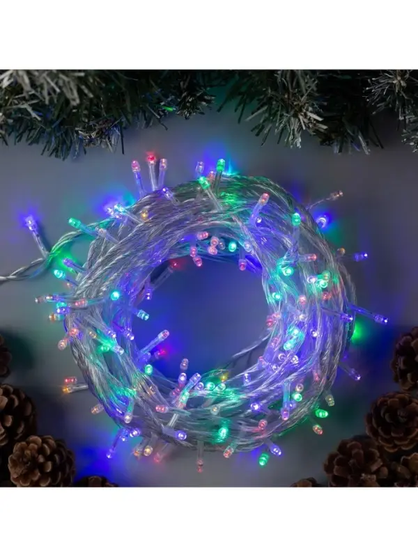 Гирлянда &laquo;Нить&raquo; 20 м, IP20, прозрачная нить, 200 LED, 8 режимов, 220 В, свечение мульти