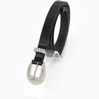 Ремень жен, 02-01-02-01, 1,5*0,3*110 см, без винта, пряжка серебро, 1 прокол, черный