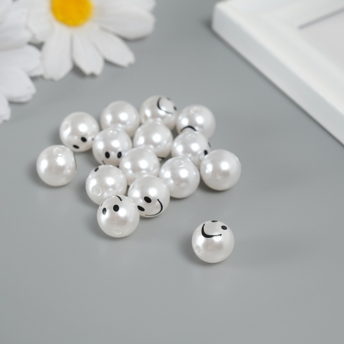 Бусина для творчества пластик Бусина для творчества пластик "Жемчужный шарик - смайл"набор 15 шт d=1,2 см