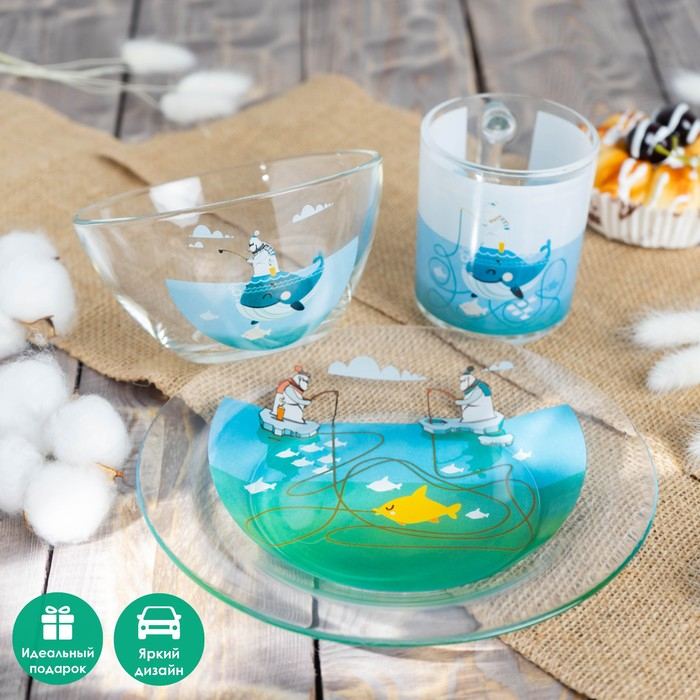 Набор детской посуды Доляна «Ловись большая и малая», 3 предмета: миска 450 мл, тарелка d=20 см, кружка Набор детской посуды Доляна «Ловись большая и малая», 3 предмета: миска 450 мл, тарелка d=20 см, кружка