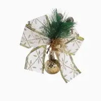 Ёлочные игрушки 2 шт. &laquo;Зимнее волшебство. Еловая композиция&raquo; пластик, бант с принтом, 11&times;13 см, бело-золотой